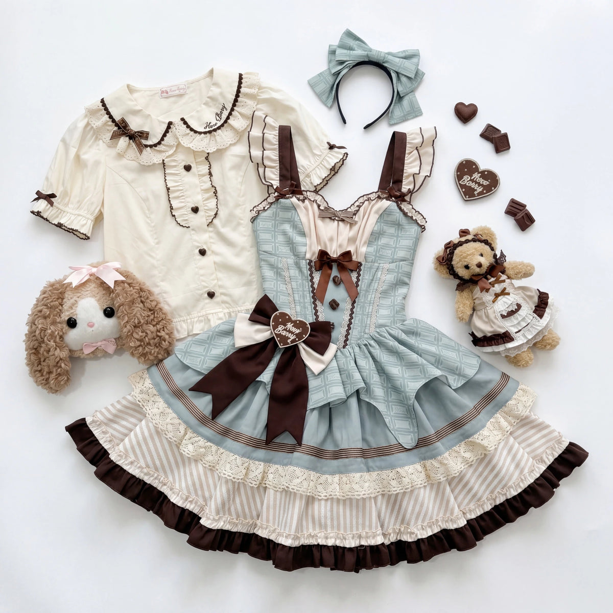 Mint Chocolate Frou Frou Brown Blue Bustle Petticoat JSK KC Sweet Lolita Dress - LolitaEra