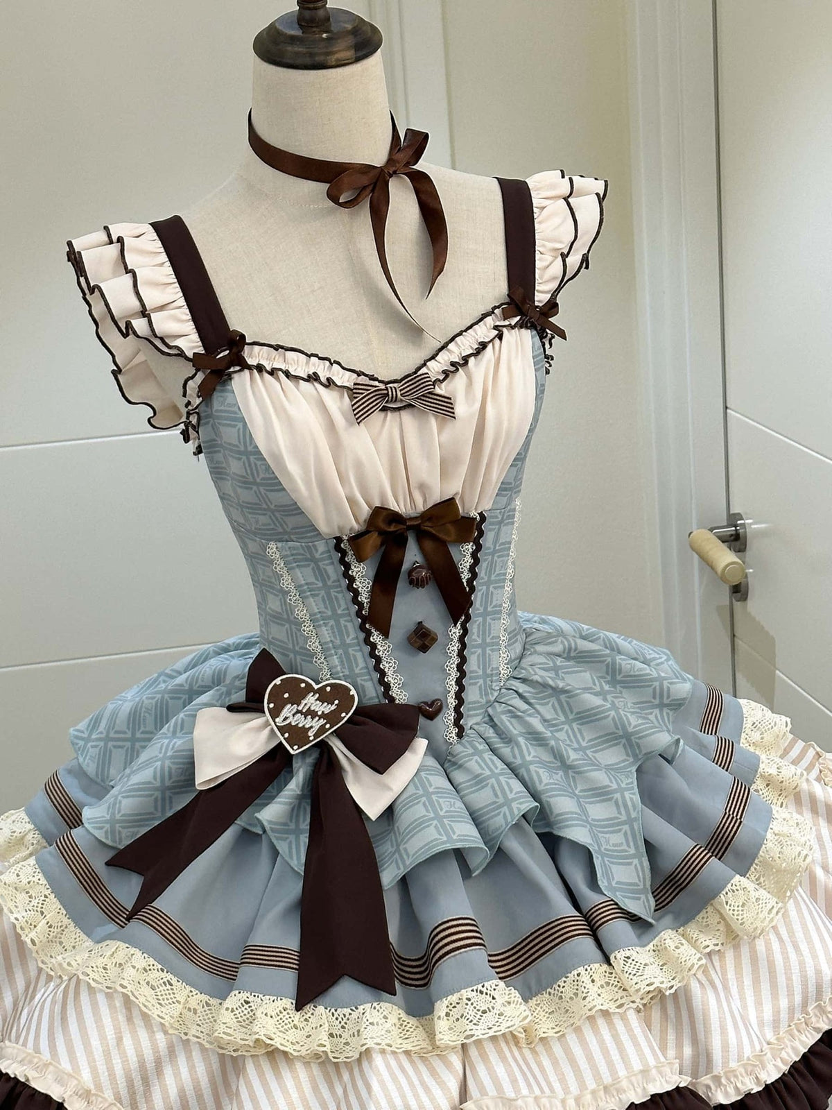 Mint Chocolate Frou Frou Brown Blue Bustle Petticoat JSK KC Sweet Lolita Dress - LolitaEra