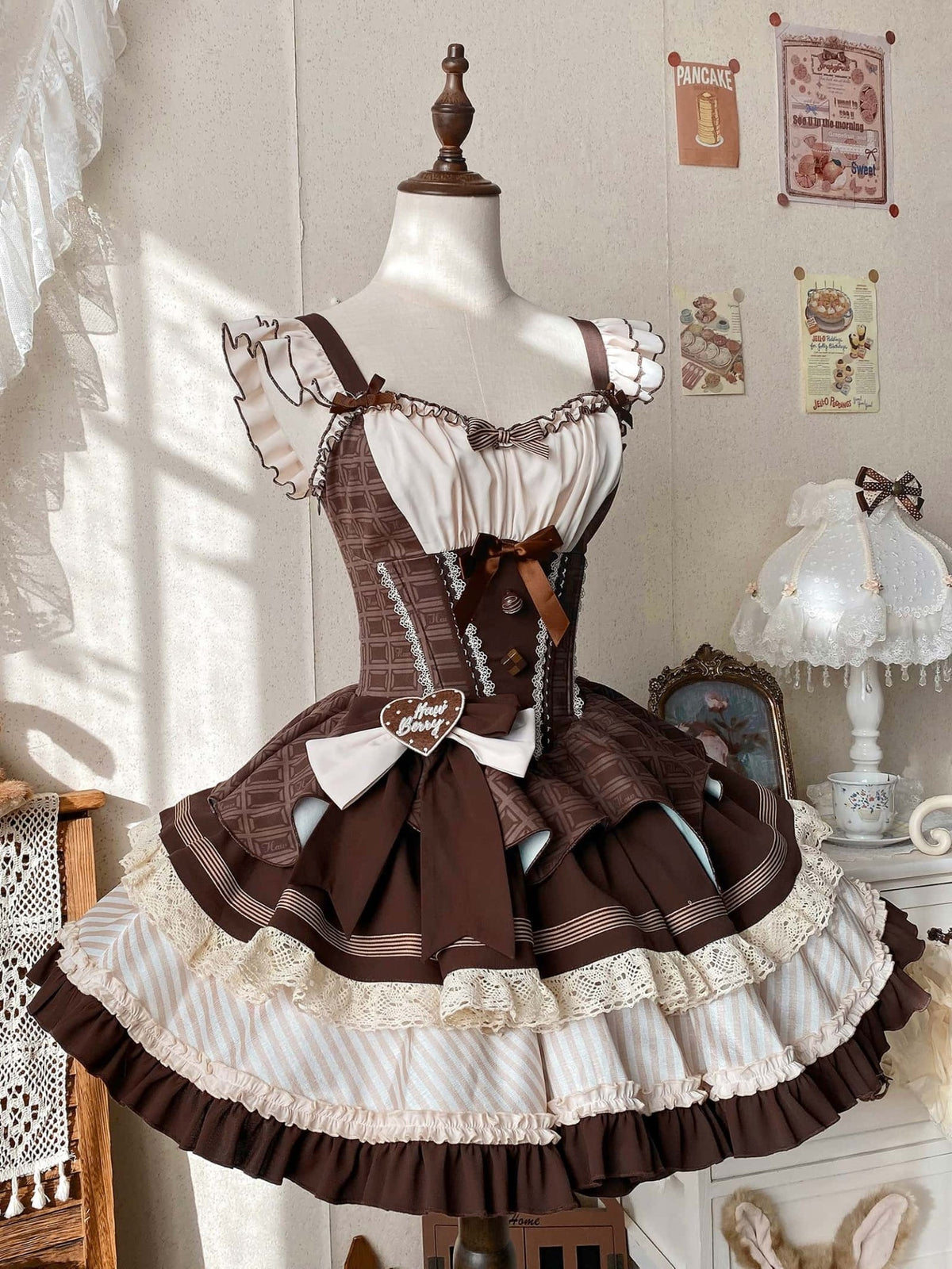 Mint Chocolate Frou Frou Brown Blue Bustle Petticoat JSK KC Sweet Lolita Dress - LolitaEra