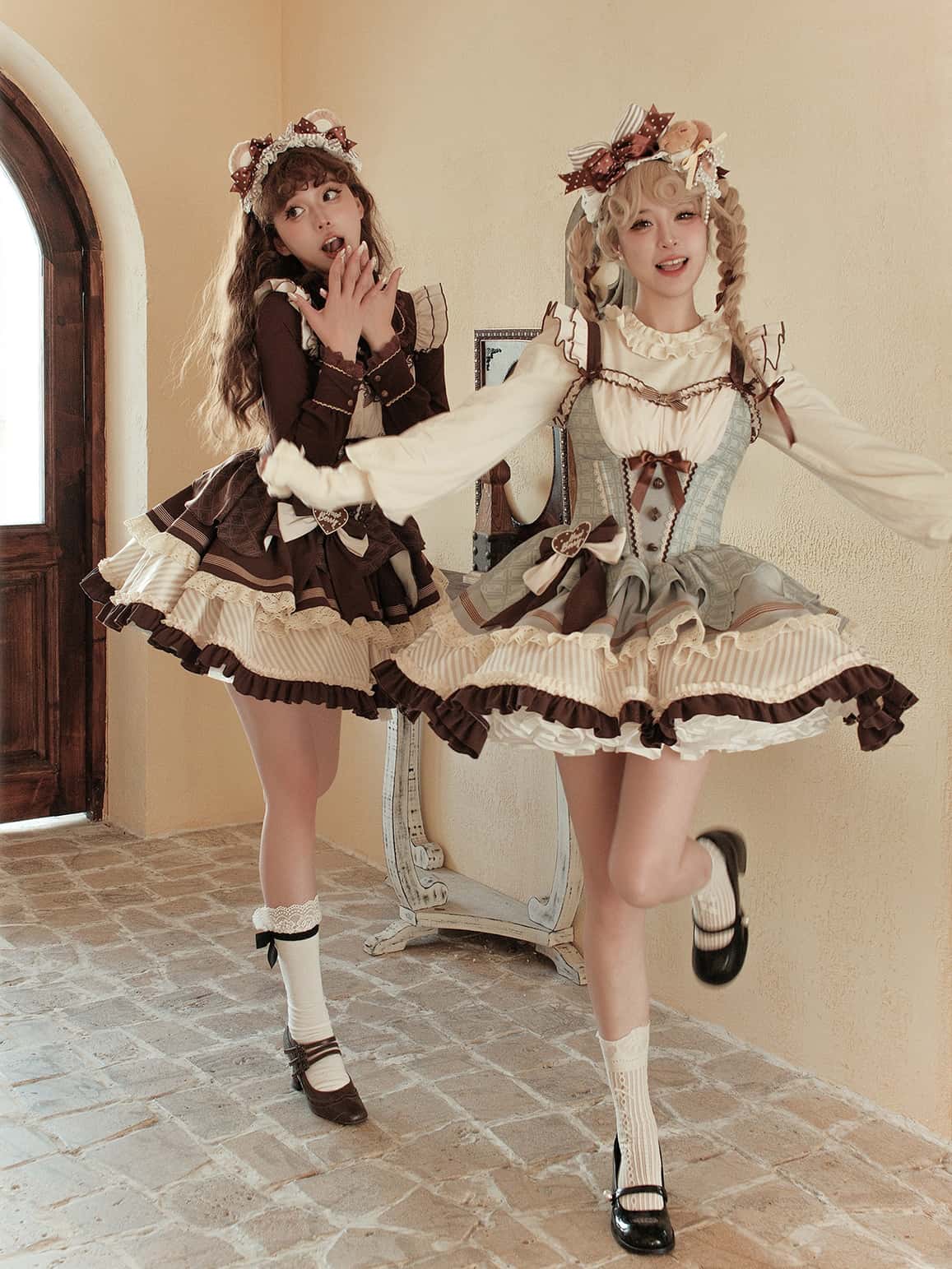 Mint Chocolate Frou Frou Brown Blue Bustle Petticoat JSK KC Sweet Lolita Dress - LolitaEra