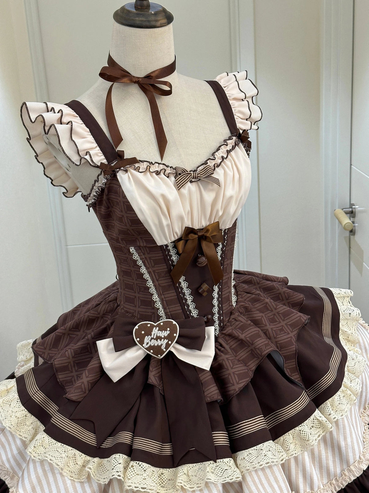 Mint Chocolate Frou Frou Brown Blue Bustle Petticoat JSK KC Sweet Lolita Dress - LolitaEra