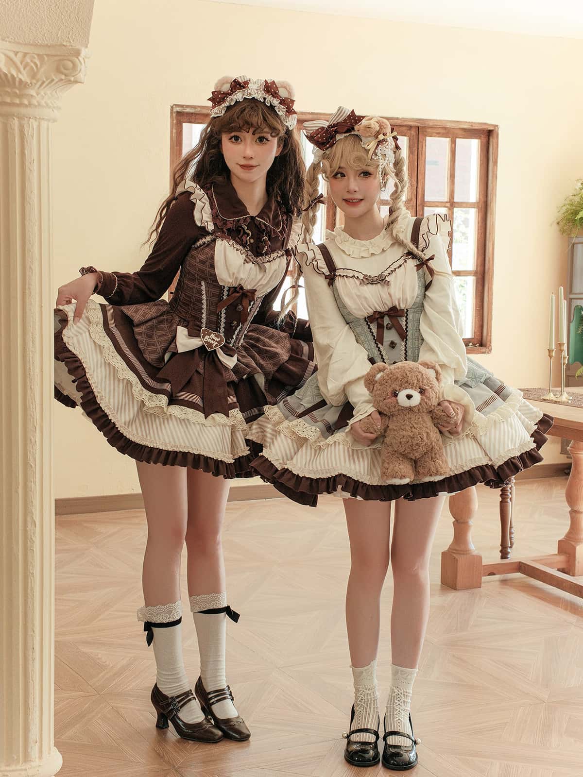 Mint Chocolate Frou Frou Brown Blue Bustle Petticoat JSK KC Sweet Lolita Dress - LolitaEra