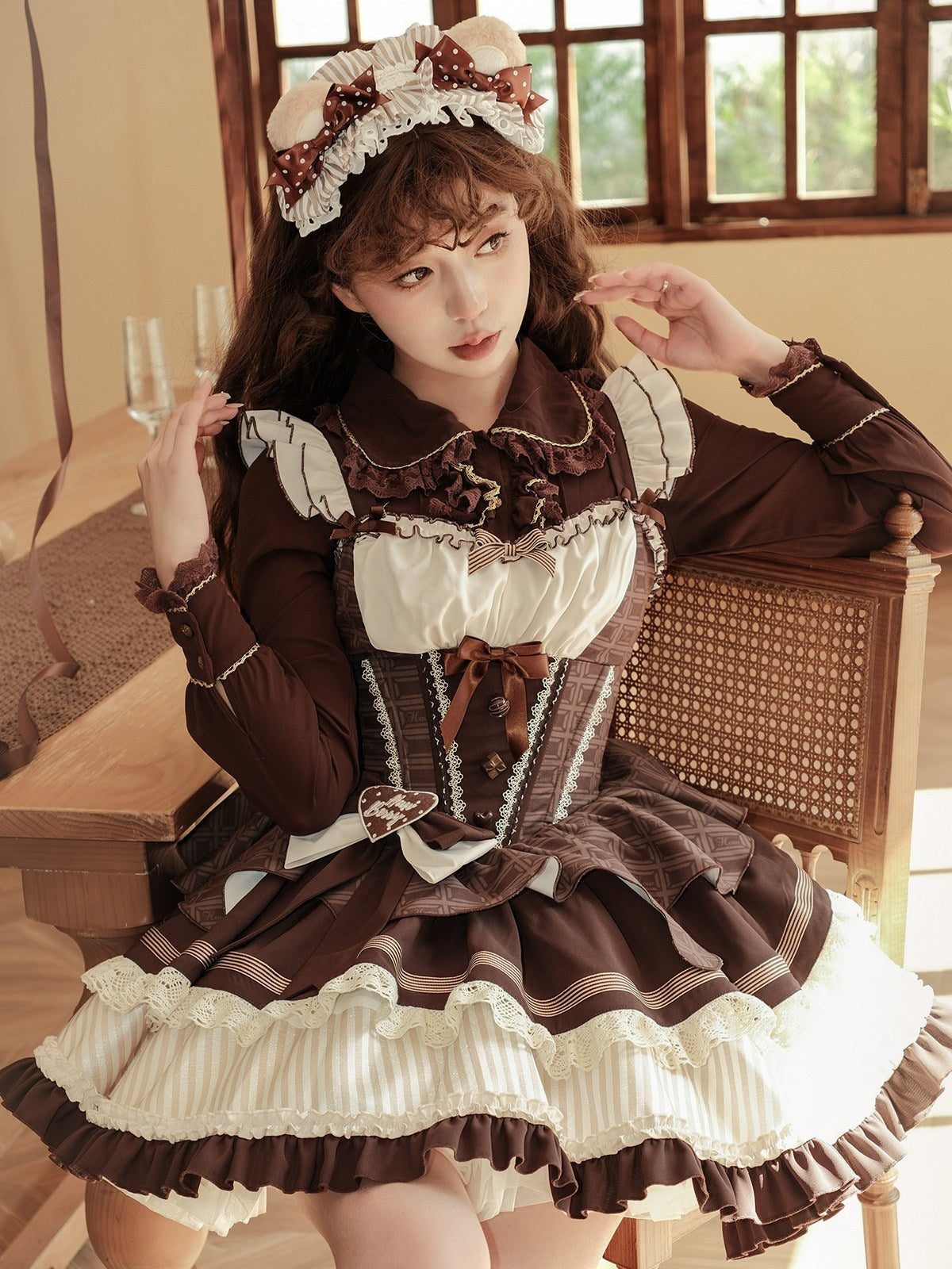Mint Chocolate Frou Frou Brown Blue Bustle Petticoat JSK KC Sweet Lolita Dress - LolitaEra