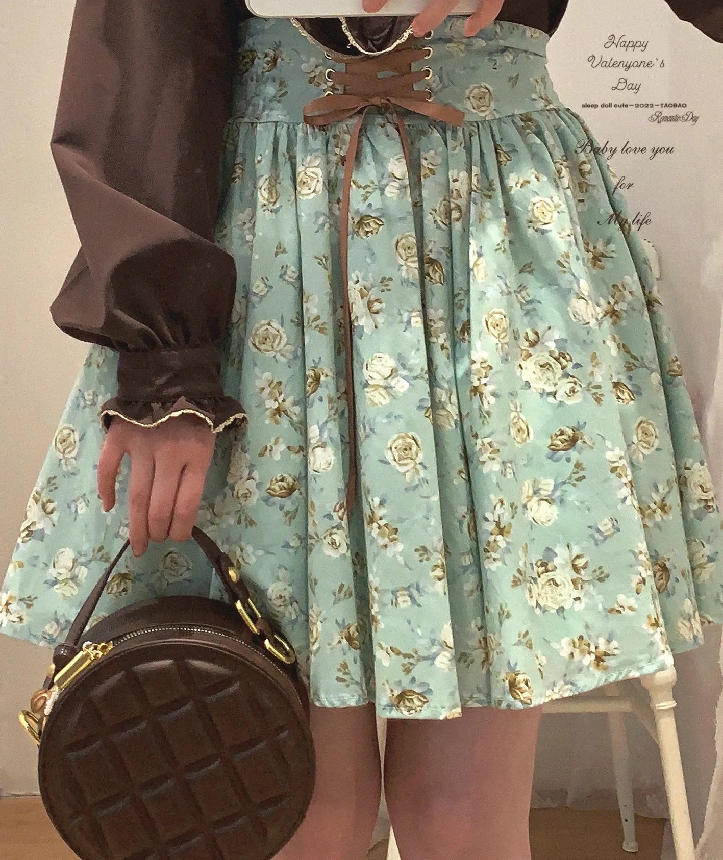 *sleepingdoll handmade* Kingfisher Garden Mint Rose Print Cotton Dress and Skirt Series