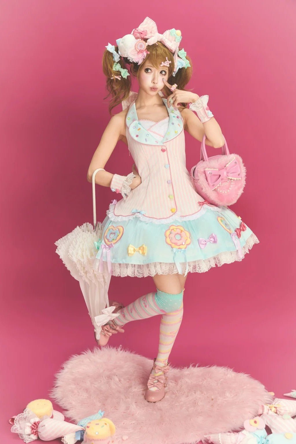 Miss Donut Pink Cream Donut-Theme Sweet Lolita Accessories Set - LolitaEra