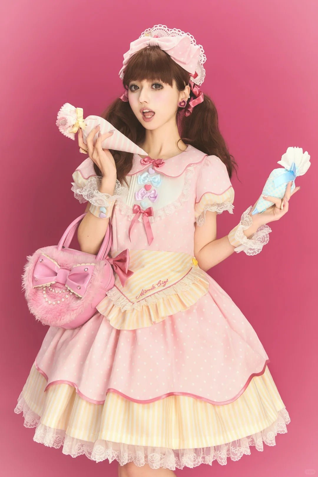 Miss Donut Pink Cream Donut-Theme Vintage Sweet Lolita OP Dress - LolitaEra