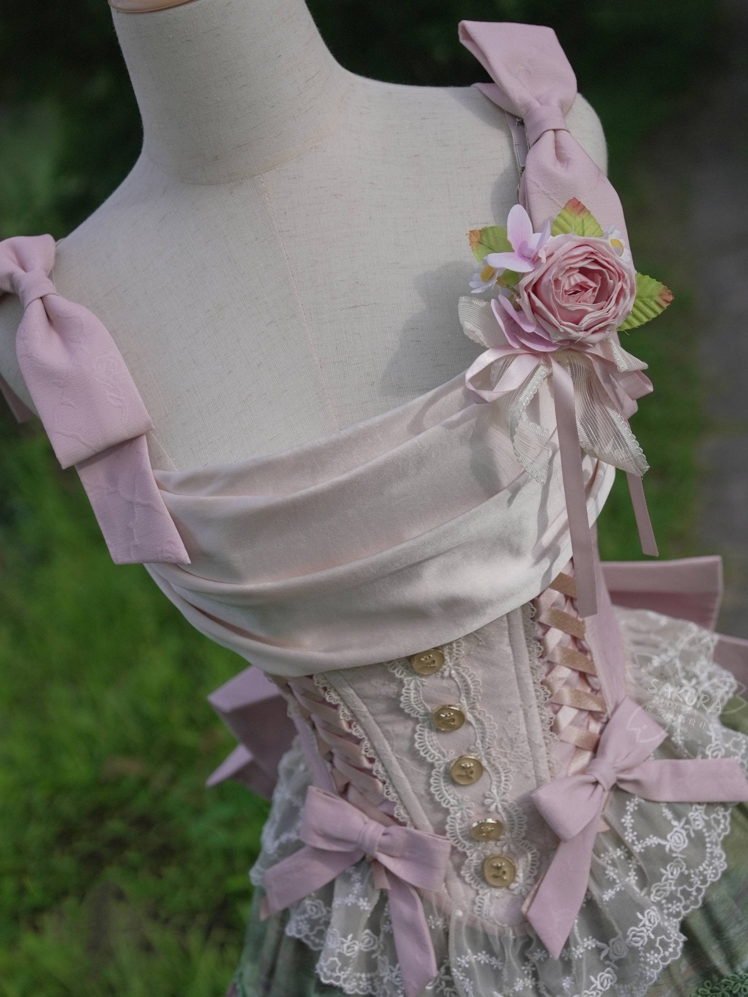 Monet's Garden Oil Painting Classic Lolita Corset & SK Dress Set - LolitaEra