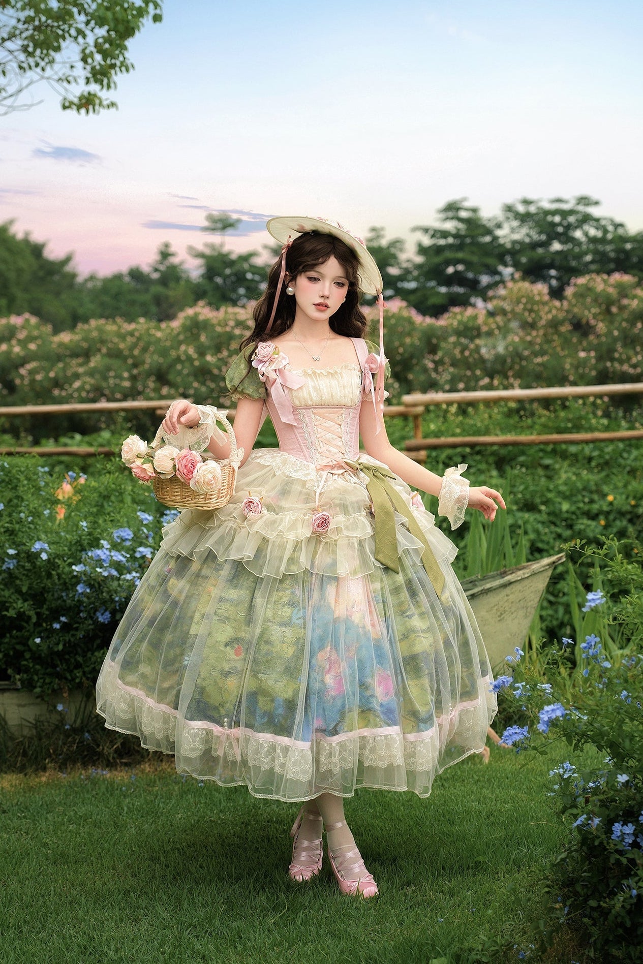 Monet's Garden Oil Painting Classic Lolita OP - LolitaEraOPSMonet's Garden Oil Painting Classic Lolita OP