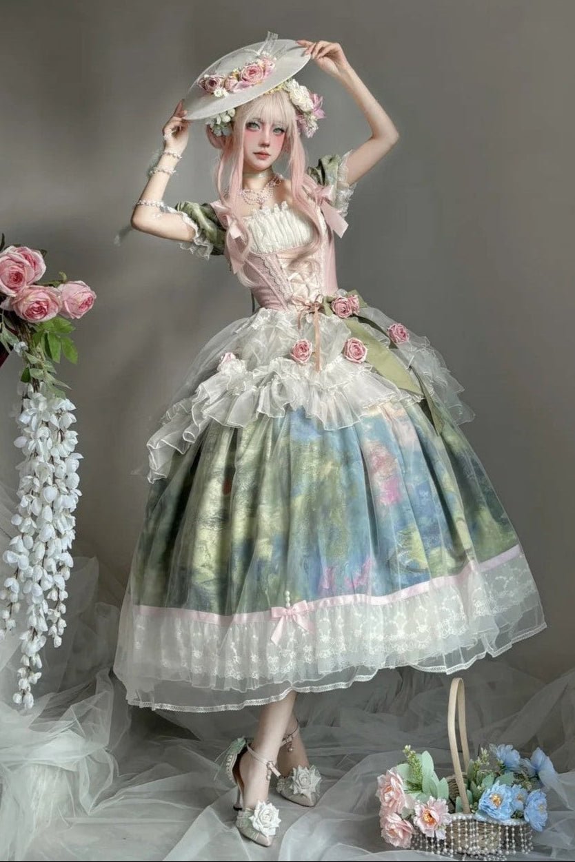 Monet's Garden Oil Painting Classic Lolita OP - LolitaEraOPSMonet's Garden Oil Painting Classic Lolita OP