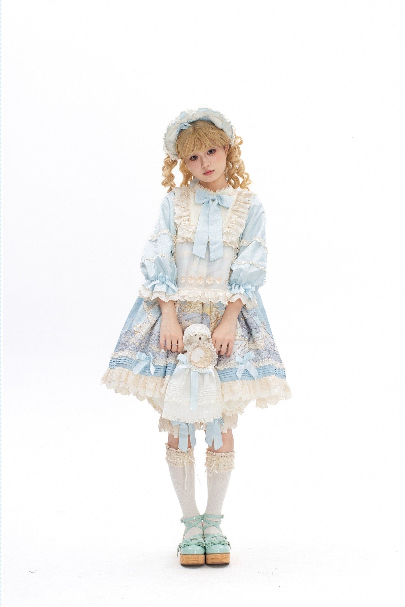 Moon Witch and Cat Storybook Print Doll-Style Lolita OP Dress - LolitaEra
