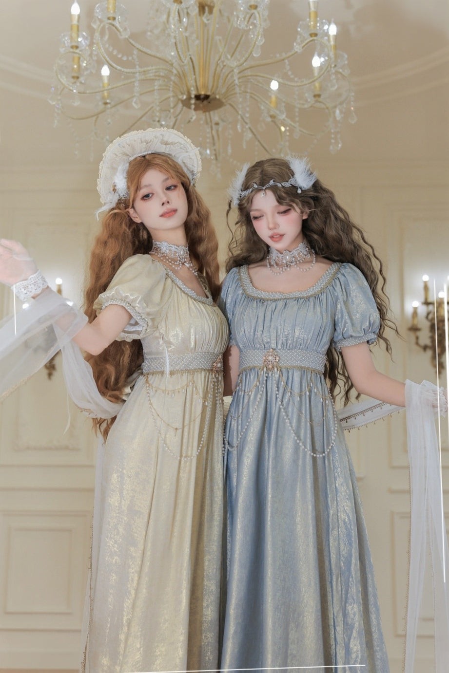 Moonlight Amber Champagne Blue French Regency Empire Waist Lolita OP Dress - LolitaEra