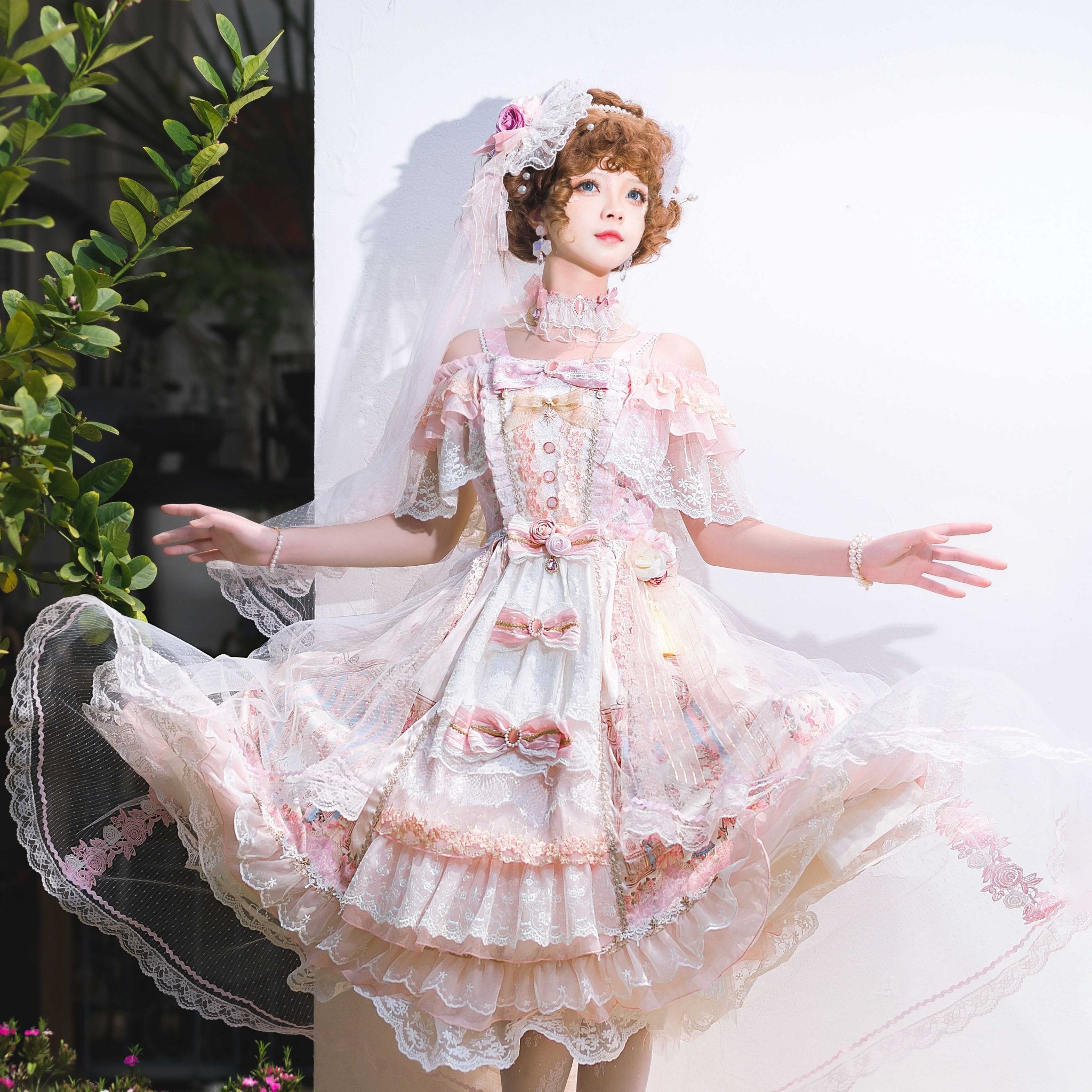 Moonlit Serenade Wedding Lolita JSK Set 1237 - LolitaEraPink SetSMoonlit Serenade Wedding Lolita JSK Set 1237