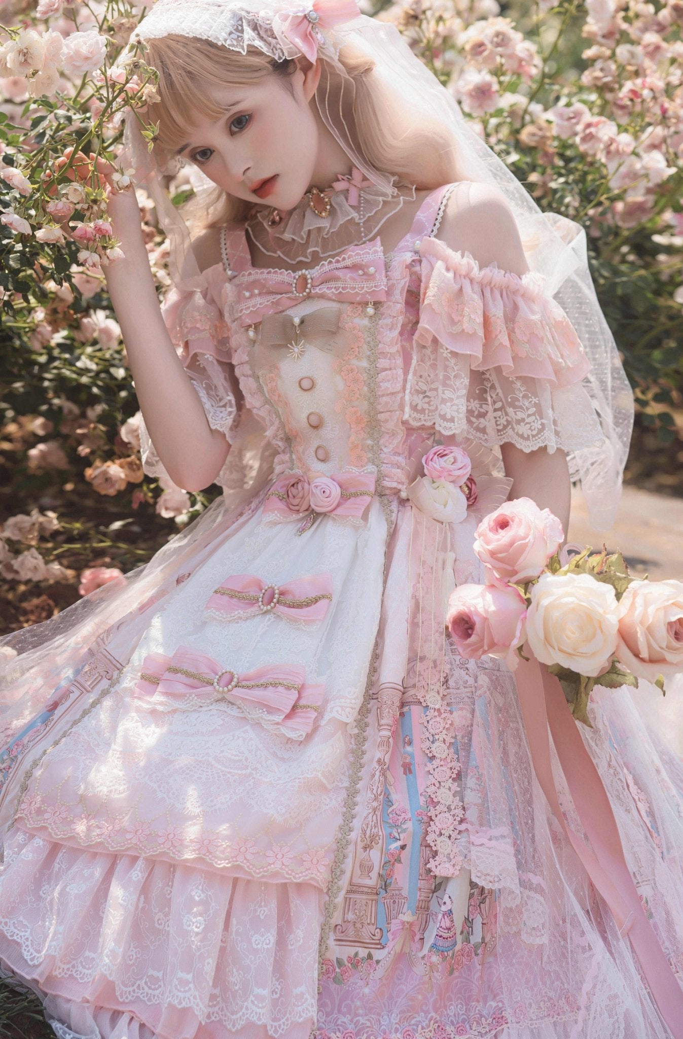 Moonlit Serenade Wedding Lolita JSK Set 1237 - LolitaEraPink SetSMoonlit Serenade Wedding Lolita JSK Set 1237