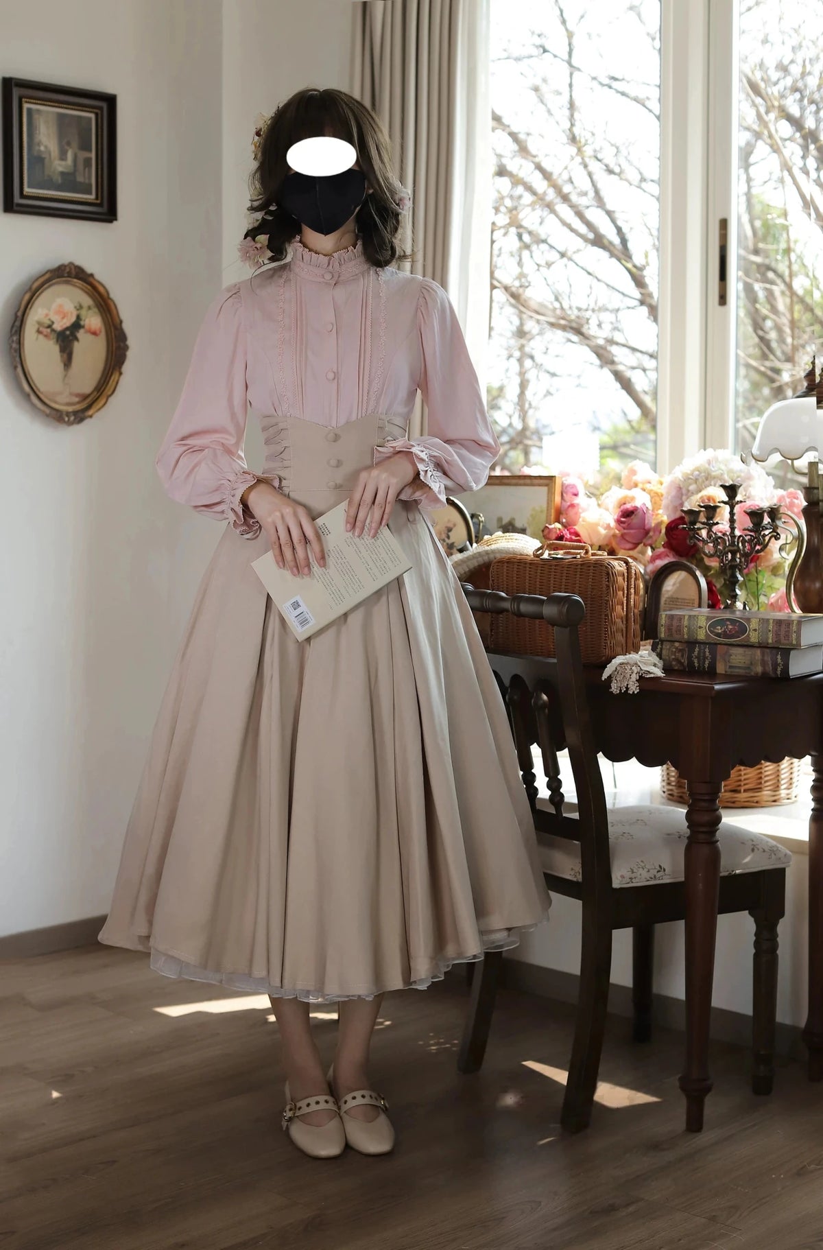 Morning Mist & Letter Paper Stand Collar Classic Lolita Blouse - LolitaEra