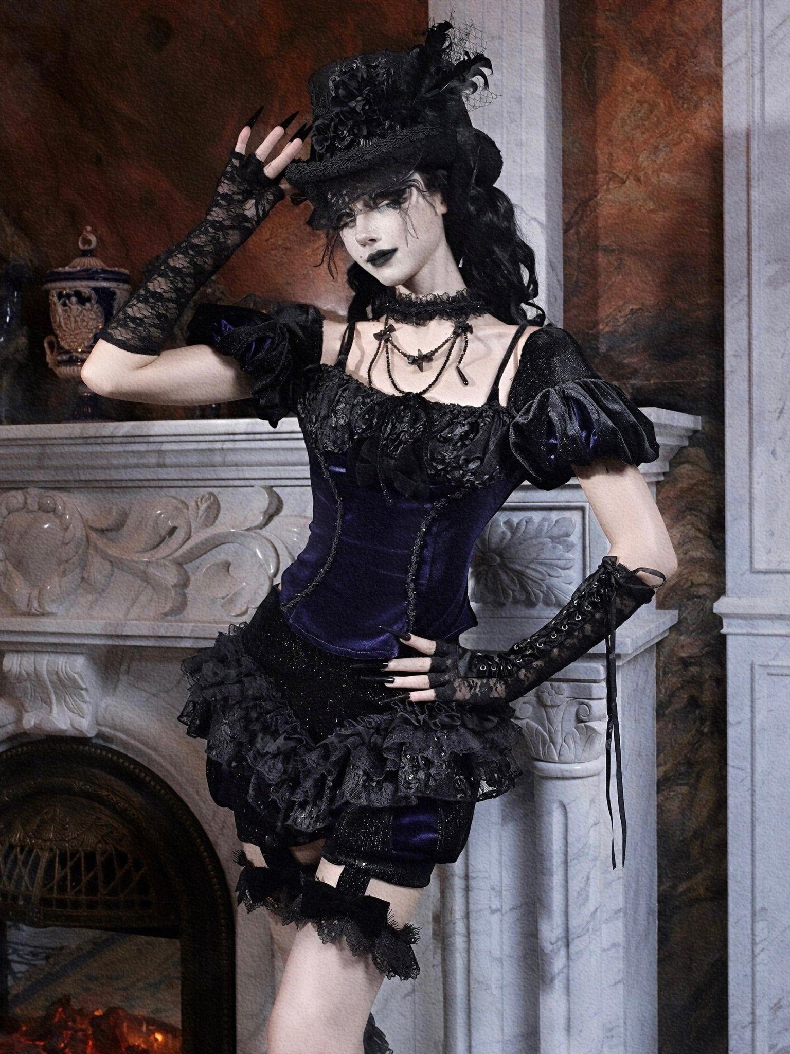 Mourning Day Gothic Top & Shorts Set - LolitaEra