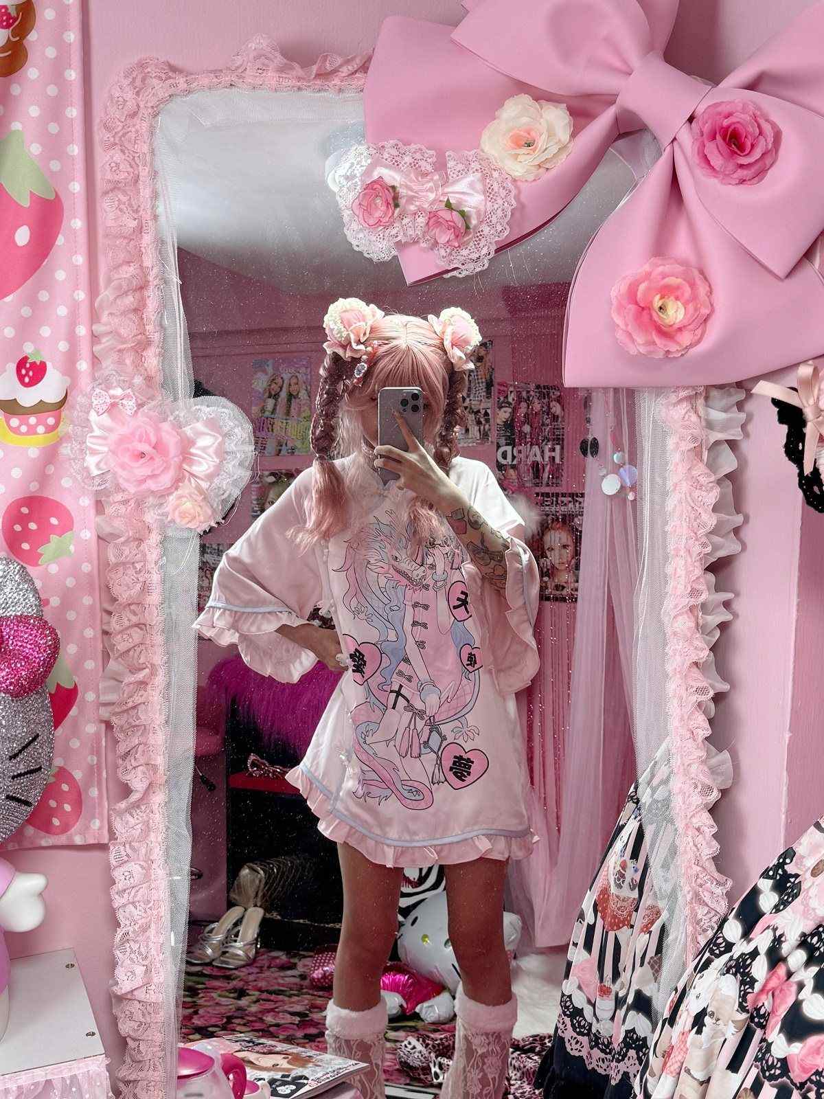 Neo - Chinese Anime Subculture Sweet & Edgy Qipao Dress - LolitaEraWhite ShortsSNeo - Chinese Anime Subculture Sweet & Edgy Qipao Dress