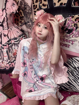 Neo - Chinese Anime Subculture Sweet & Edgy Qipao Dress - LolitaEraWhite ShortsSNeo - Chinese Anime Subculture Sweet & Edgy Qipao Dress