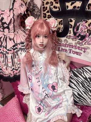 Neo - Chinese Anime Subculture Sweet & Edgy Qipao Dress - LolitaEraWhite ShortsSNeo - Chinese Anime Subculture Sweet & Edgy Qipao Dress