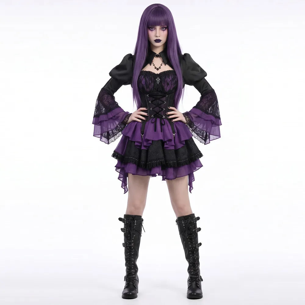New Monster High Elissabat Cosplay Costume Vampire Punk Gothic Style Short Skirt Halloween Cosplay