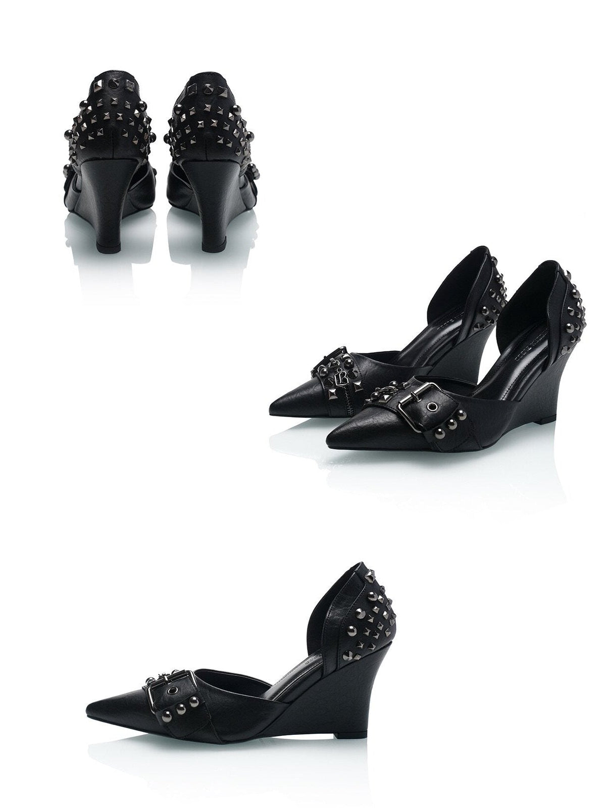 New Punk Style! Techwear Pointed Toe Rivet Cowhide High Heeled Shoes - LolitaEra