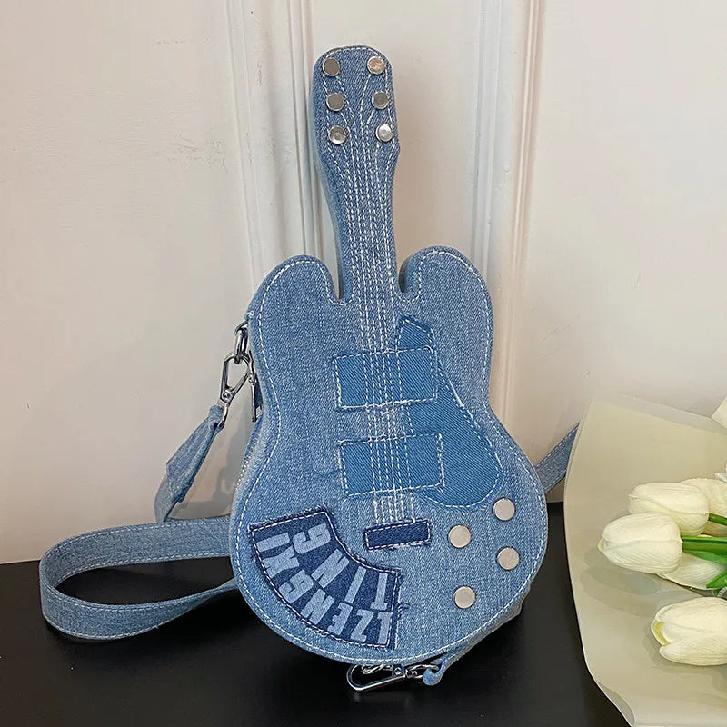Niche Personalized Denim Small Bag Women's 2025 Korean Version Popular Casual Guitar Bag Fashion Versatile Trendy Shoulder Bag