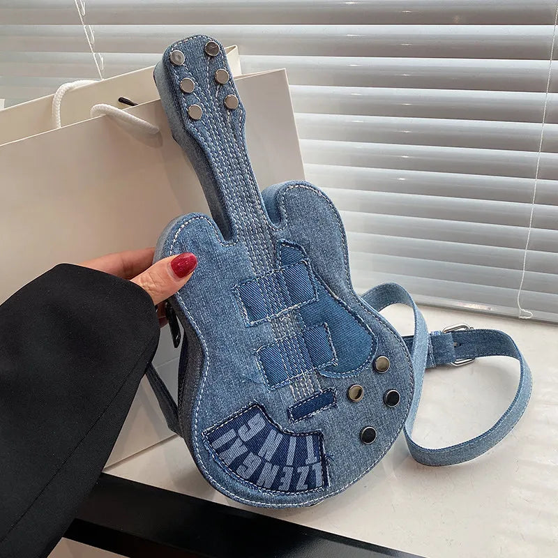 Niche Personalized Denim Small Bag Women's 2025 Korean Version Popular Casual Guitar Bag Fashion Versatile Trendy Shoulder Bag