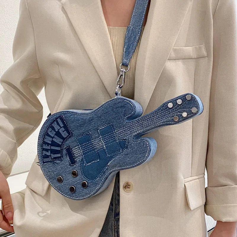 Niche Personalized Denim Small Bag Women's 2025 Korean Version Popular Casual Guitar Bag Fashion Versatile Trendy Shoulder Bag