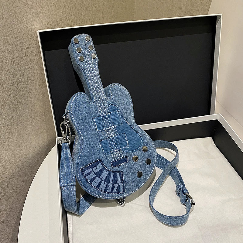 Niche Personalized Denim Small Bag Women's 2025 Korean Version Popular Casual Guitar Bag Fashion Versatile Trendy Shoulder Bag