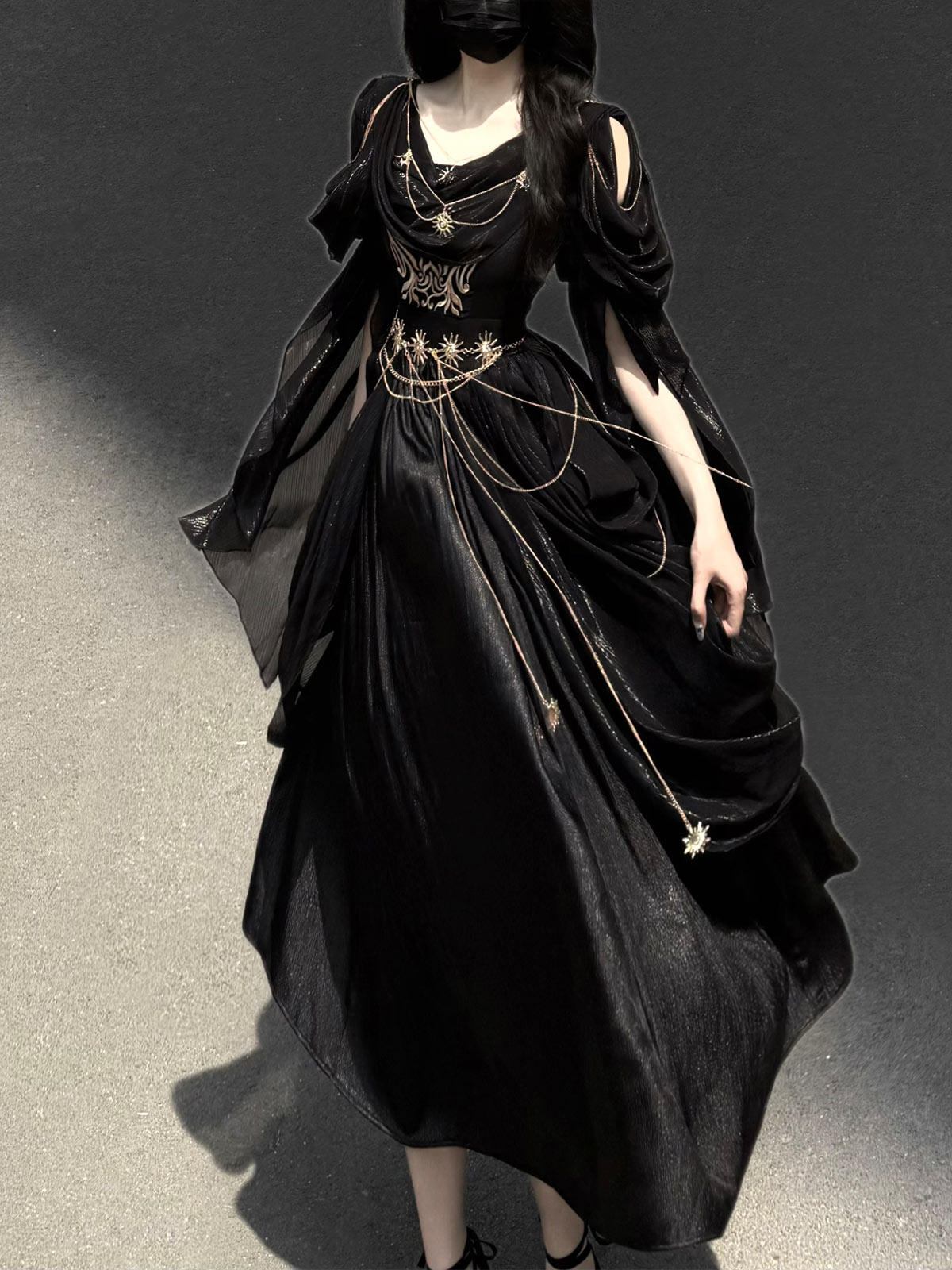 Night Envoy Gothic Black Grecian Dress 1331 - LolitaEraBlackSNight Envoy Gothic Black Grecian Dress 1331