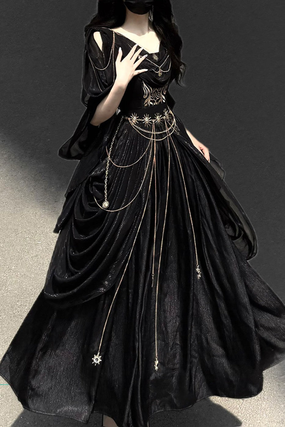Night Envoy Gothic Black Grecian Dress 1331 - LolitaEraBlackSNight Envoy Gothic Black Grecian Dress 1331