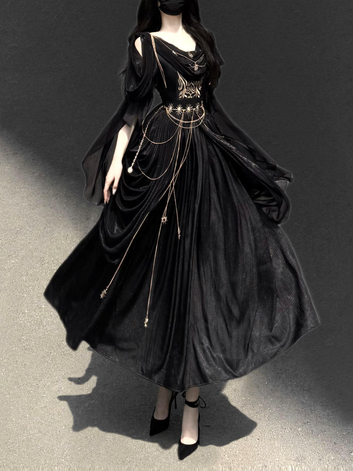Night Envoy Gothic Black Grecian Dress 1331 - LolitaEraBlackSNight Envoy Gothic Black Grecian Dress 1331