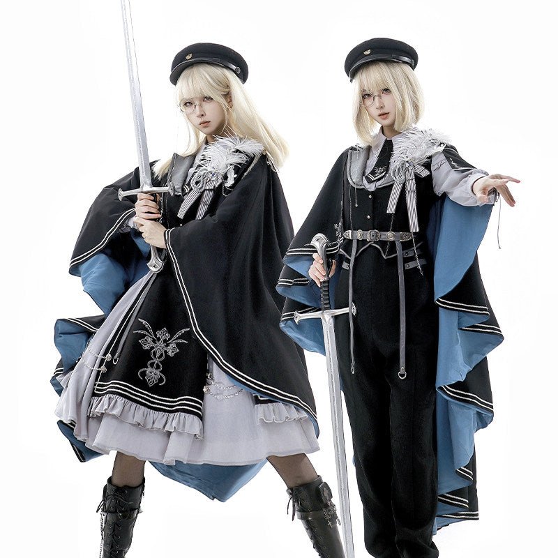 Night Pact - Pants Style Prince Blue Military Lolita Uniform - LolitaEraVest + Shirt + Pants (Including Belt + Tie)SNight Pact - Pants Style Prince Blue Military Lolita Uniform