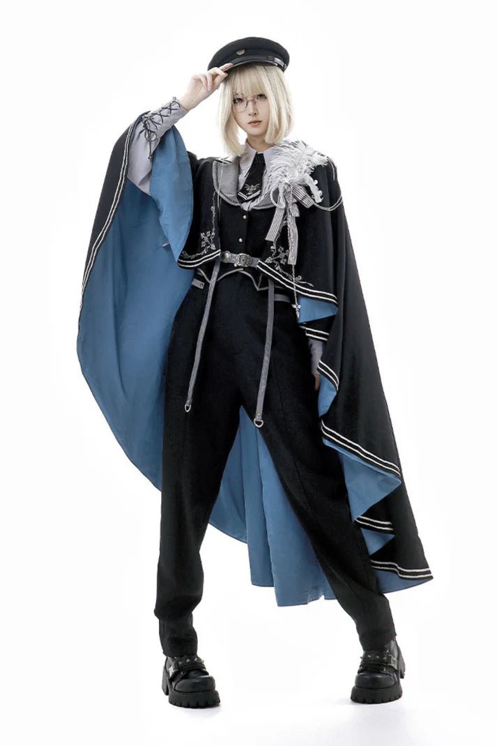 Night Pact - Pants Style Prince Blue Military Lolita Uniform - LolitaEraVest + Shirt + Pants (Including Belt + Tie)SNight Pact - Pants Style Prince Blue Military Lolita Uniform