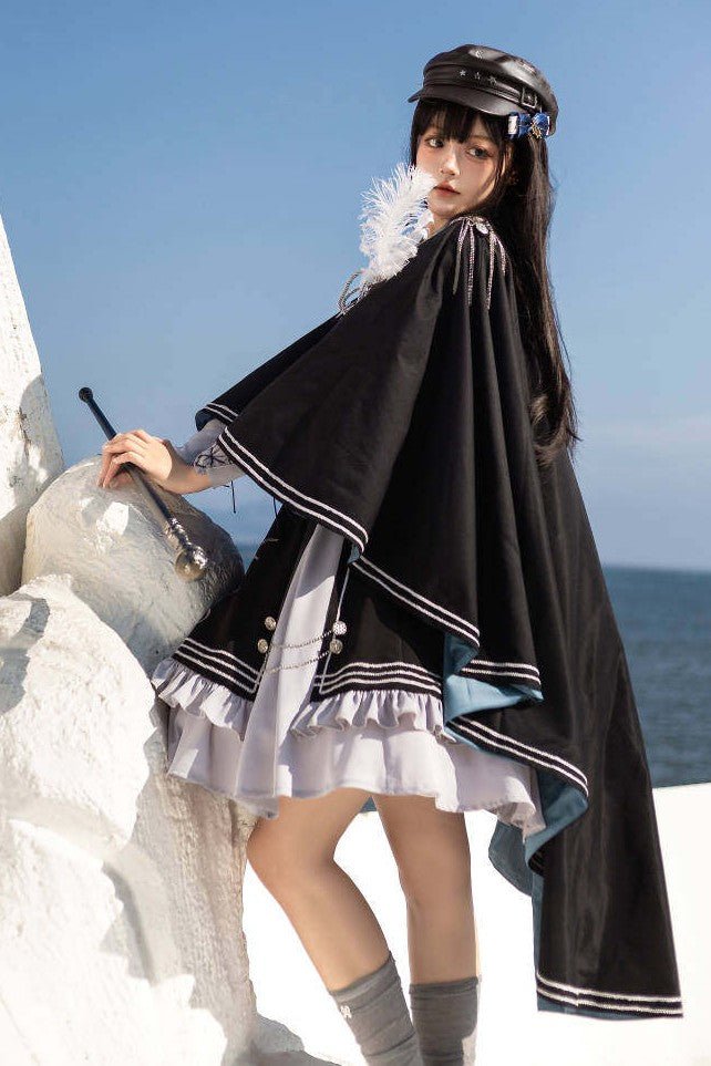 Night Pact - Pants Style Prince Blue Military Lolita Uniform - LolitaEraCapeSNight Pact - Pants Style Prince Blue Military Lolita Uniform