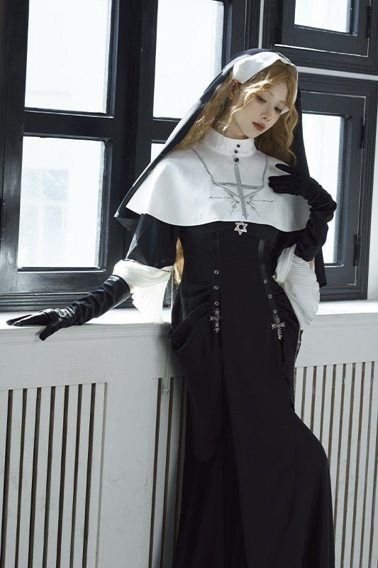 Nightfall Chapel Nun Classic Lolita OP Set 1223 - LolitaEraBlack SetSNightfall Chapel Nun Classic Lolita OP Set 1223