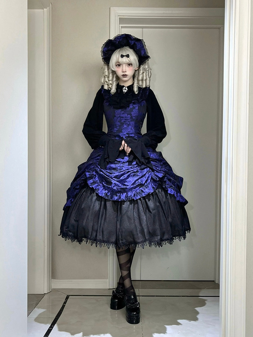 Nocturnal Lily Gothic Polka‑dot Lolita JSK - LolitaEra