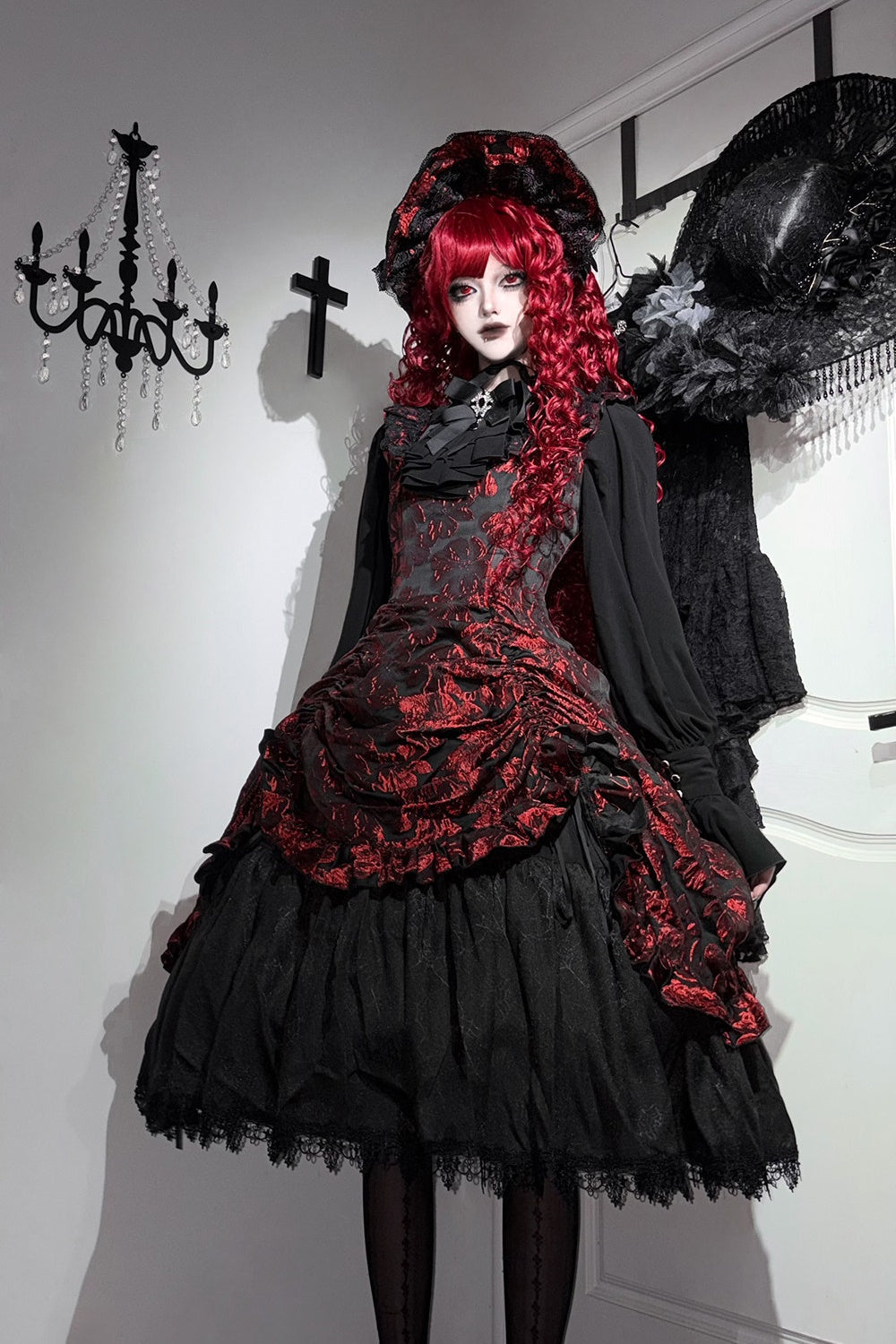 Nocturnal Lily Gothic Polka‑dot Lolita JSK - LolitaEra