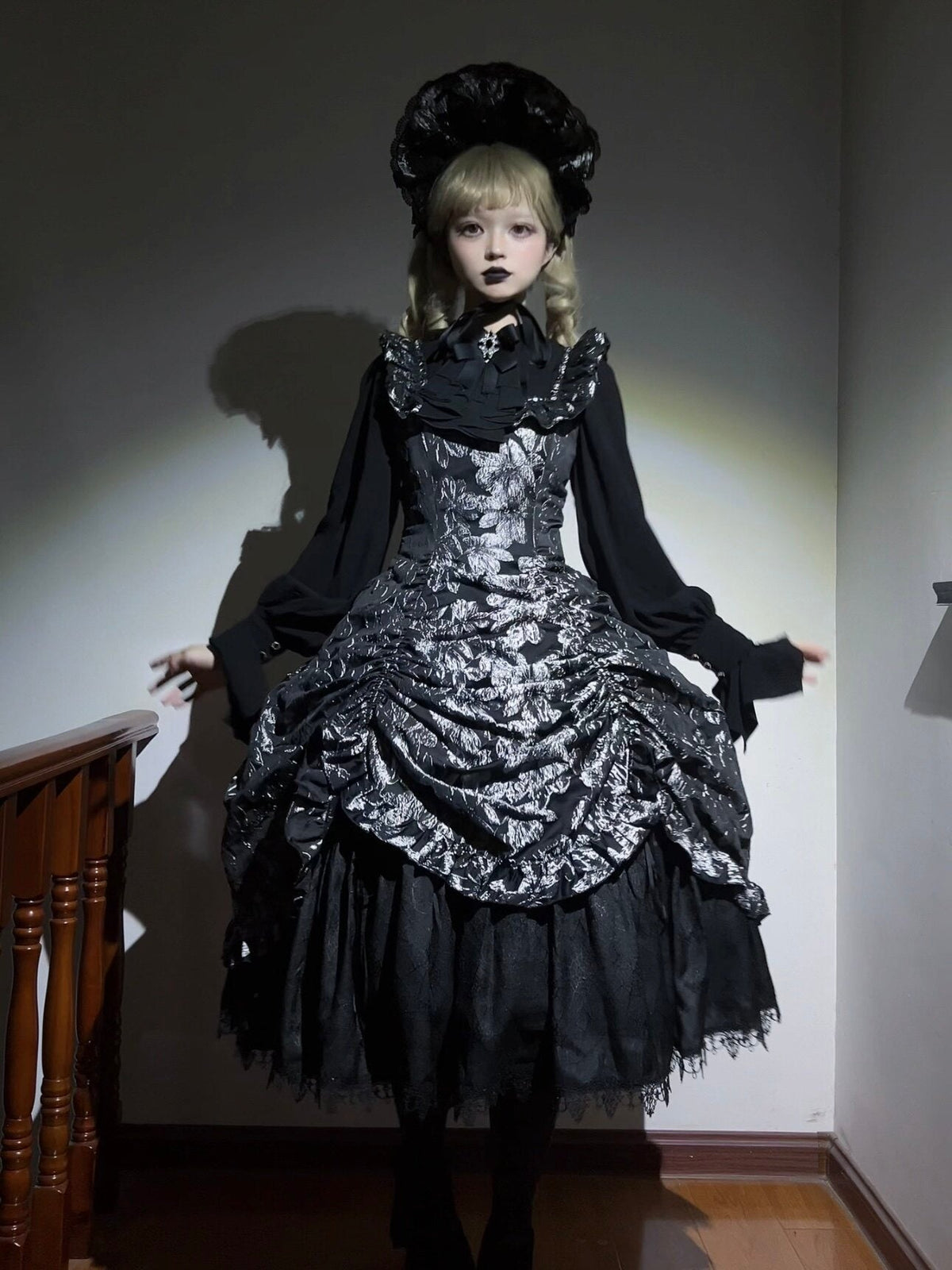 Nocturnal Lily Gothic Polka‑dot Lolita JSK - LolitaEra