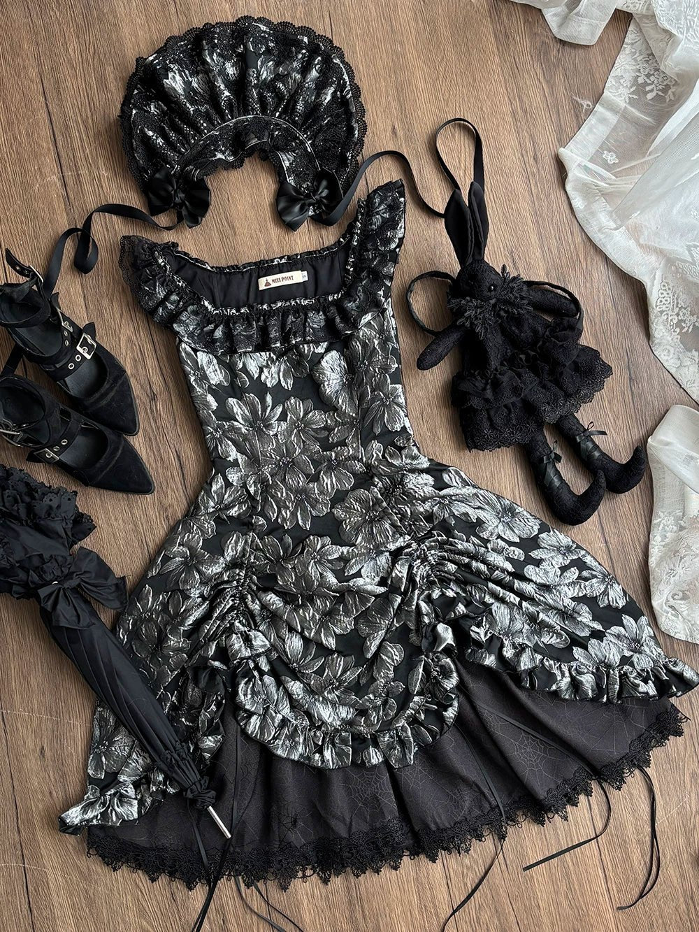 Nocturnal Lily Gothic Polka‑dot Lolita JSK - LolitaEra