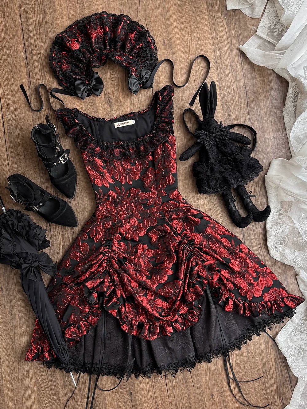 Nocturnal Lily Gothic Polka‑dot Lolita JSK - LolitaEra