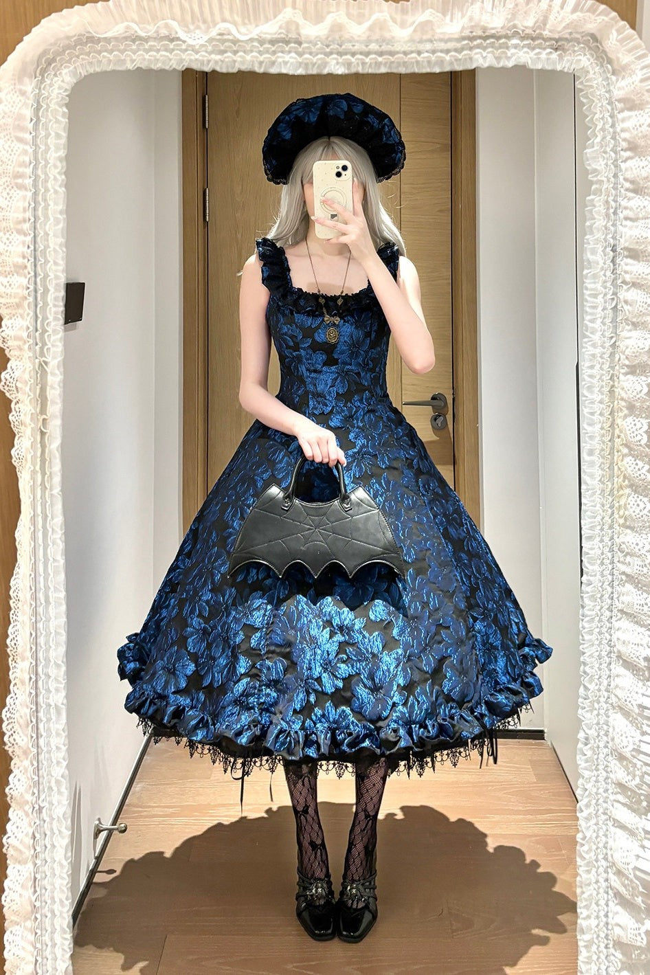 Nocturnal Lily Gothic Polka‑dot Lolita JSK - LolitaEra