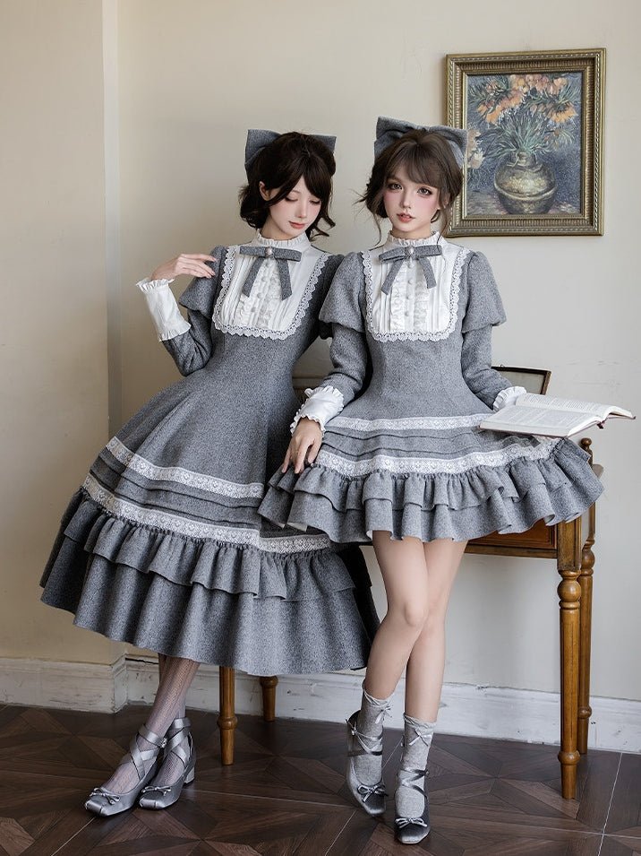 Nostalgia Classic Cape Gray OP Dress Set 1321 - LolitaEraGray Short OP SetSNostalgia Classic Cape Gray OP Dress Set 1321