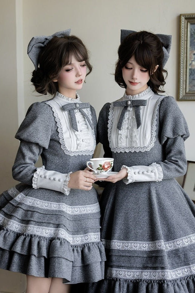 Nostalgia Classic Cape Gray OP Dress Set 1321 - LolitaEraGray Short OP SetSNostalgia Classic Cape Gray OP Dress Set 1321