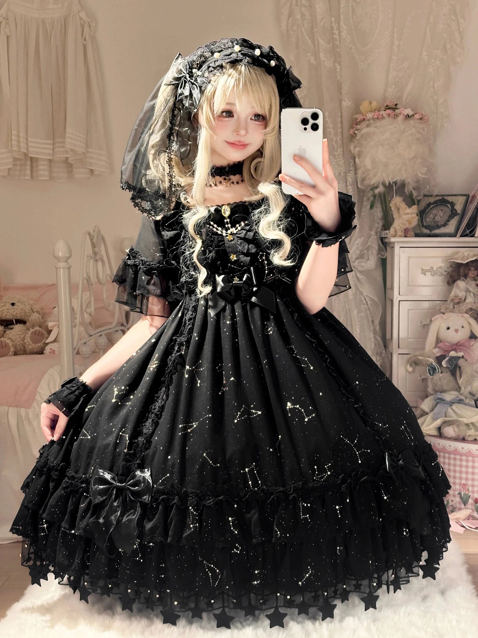 November Sakuya Gothic Constellation Short Sleeve Lolita OP - LolitaEra