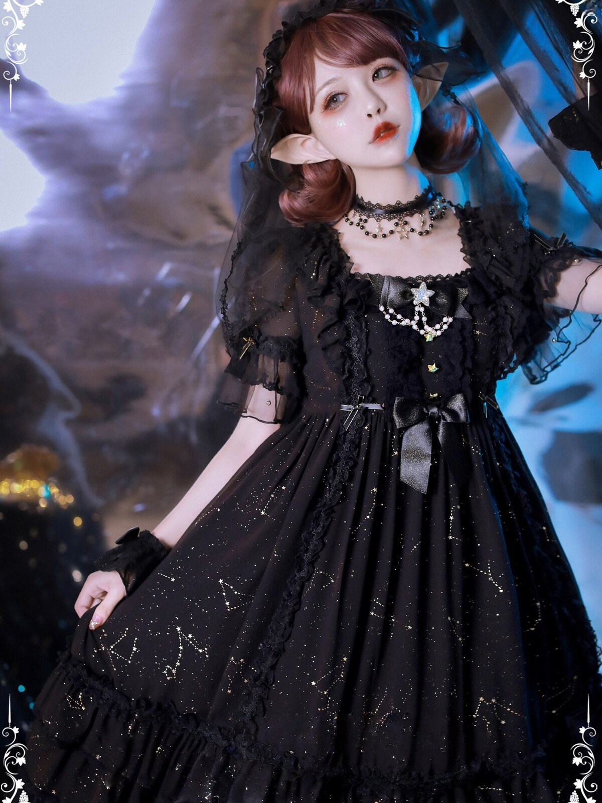 November Sakuya Gothic Constellation Short Sleeve Lolita OP - LolitaEra