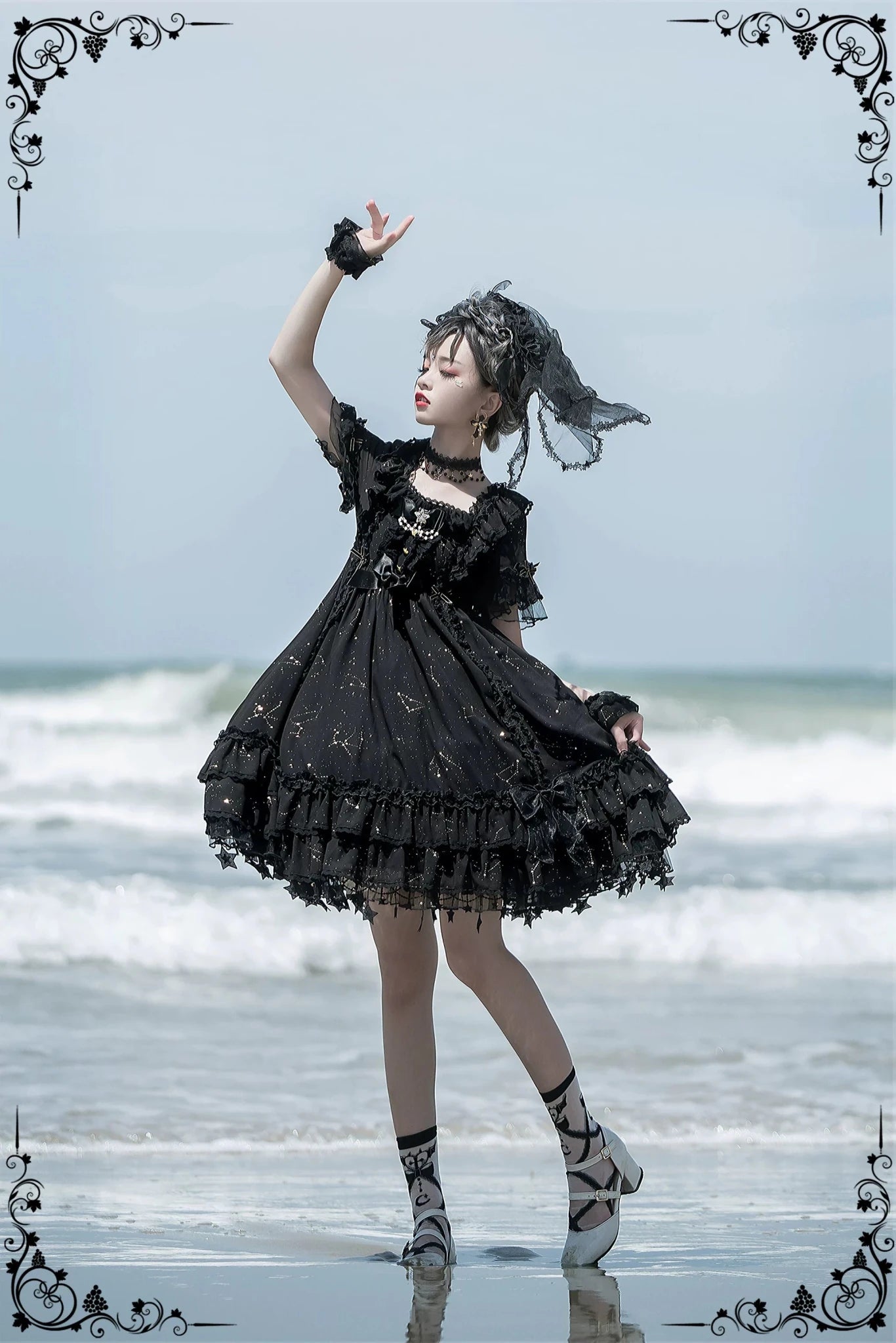 November Sakuya Gothic Constellation Short Sleeve Lolita OP - LolitaEra