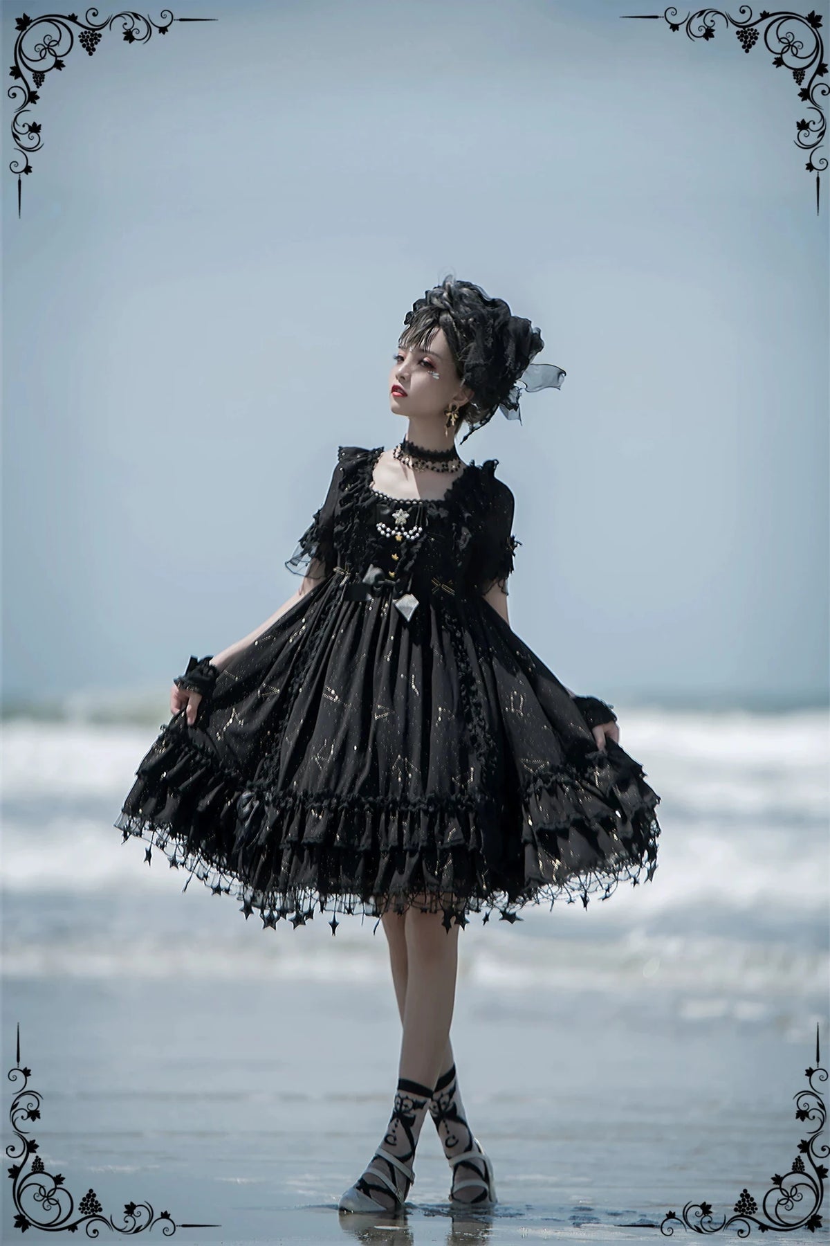 November Sakuya Gothic Constellation Short Sleeve Lolita OP - LolitaEra