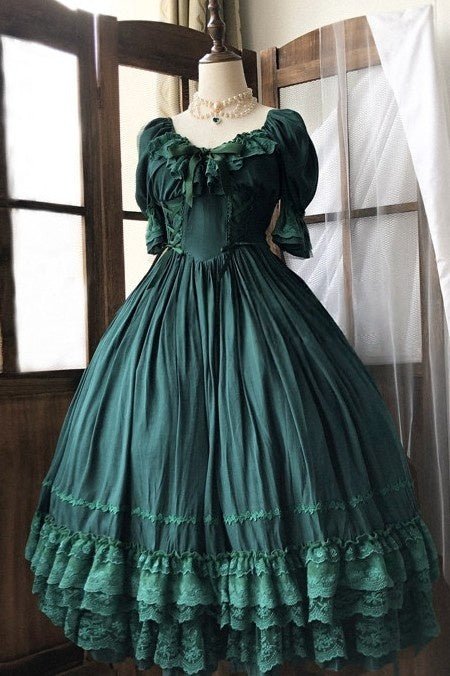 Nyx's Kiss High - Neck Elegant French Lolita Dress - LolitaEraGreenSNyx's Kiss High - Neck Elegant French Lolita Dress