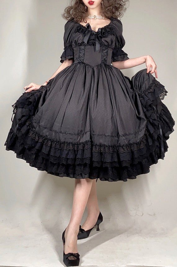 Nyx's Kiss High - Neck Elegant French Lolita Dress - LolitaEraBlackSNyx's Kiss High - Neck Elegant French Lolita Dress