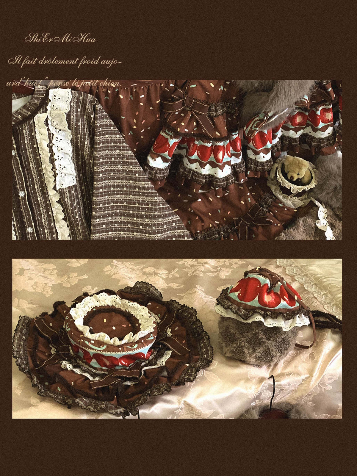 Cherry Mint Chocolate Sweet Lolita Pipa Sleeve Blouse Tiered Skirt Set